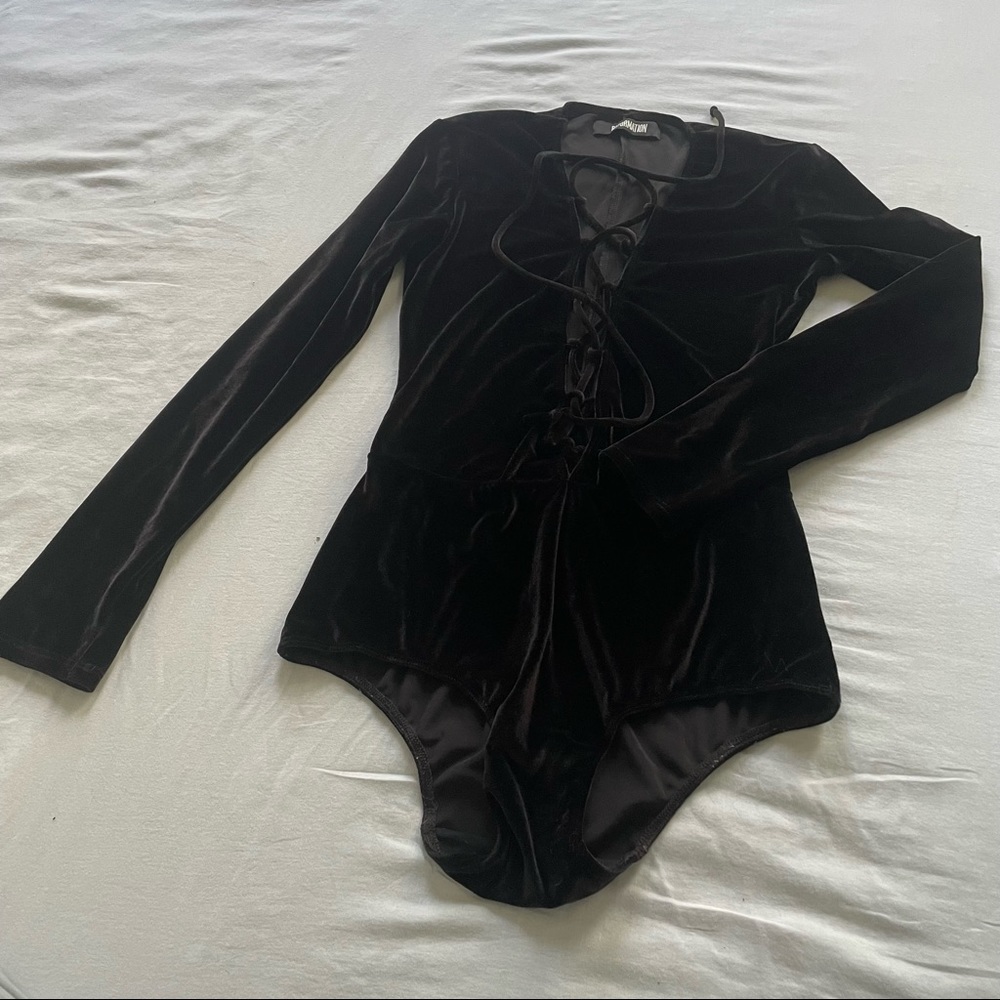 REFORMATION brown lace up bodysuit XS